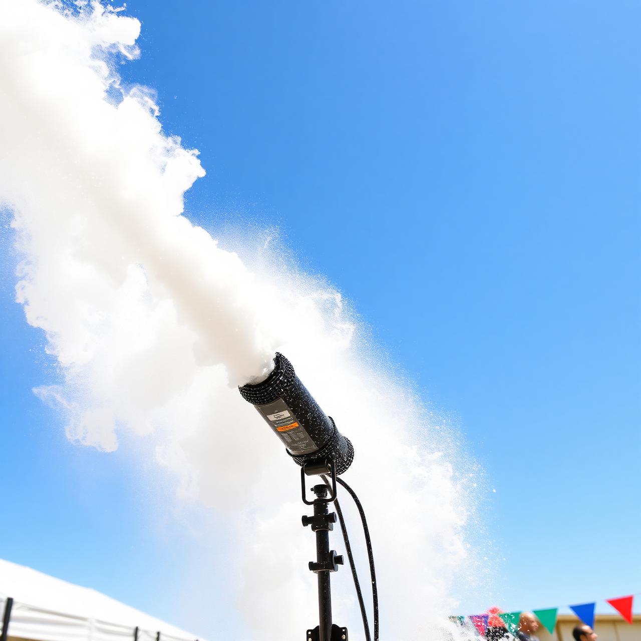 Foam cannon shooting a plume of white foam into the sky