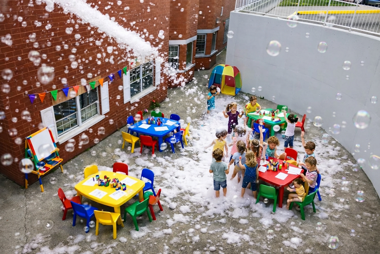 Kids dancing in foam at our outdoor party venue
